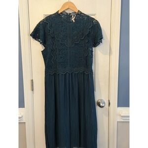 anthropologie Feather bone Blue Lacey Modest Dress Size 14 Formal Party Boho